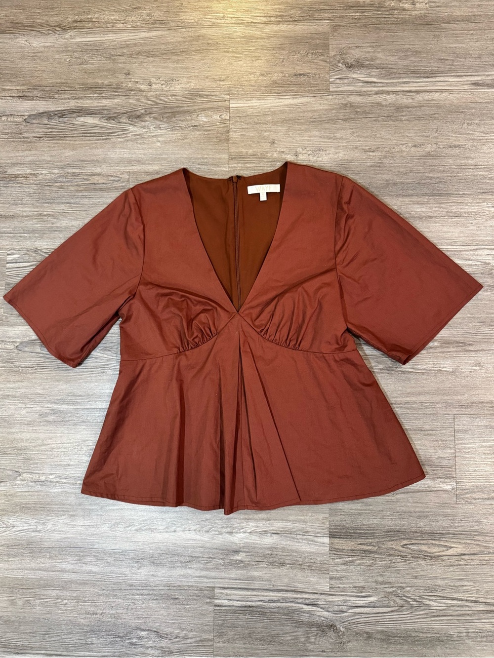 Wayf Rust Brown V-Neck Peplum Top Size Medium